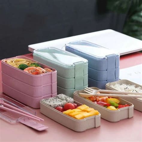 Mos Layer Wheat Straw Bento Box Lunch Box Microwave Dinnerware Food