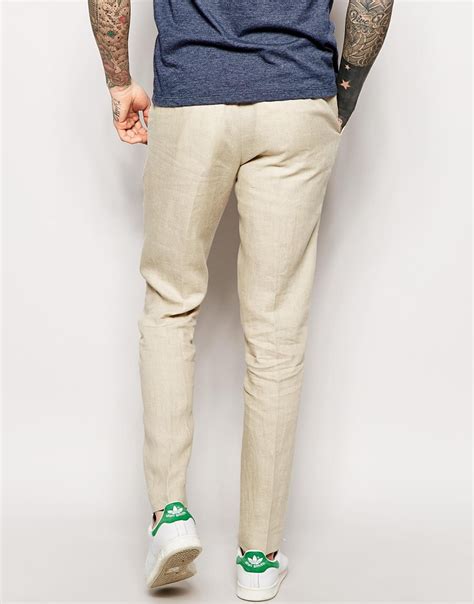 Lyst Asos Slim Fit Cropped Suit Trousers In Linen In Natural For Men