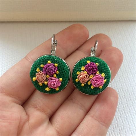 Embroidery Earrings Floral Earrings T For Mother Hand Embroidered