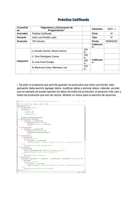 Pc Algoritmos Pr Ctica Calificada Curso Cla Se Algoritmos Y