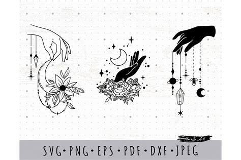 Floral Moon And Witches Hands Svg Bundle Graphic By Myspacegarden