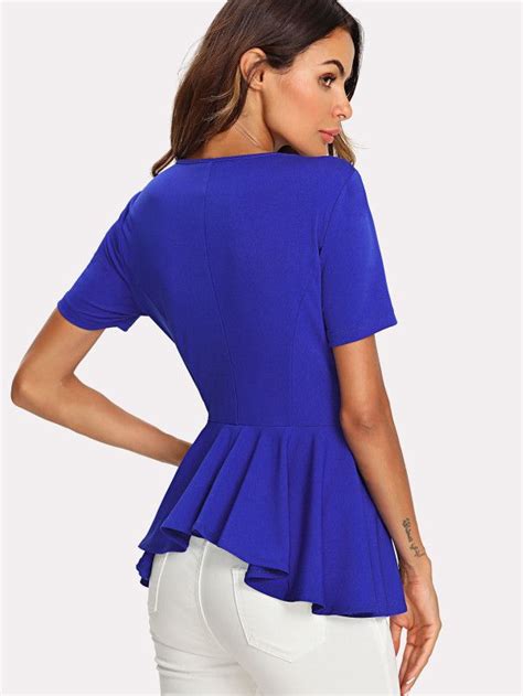 Shein Princess Seam Asymmetric Peplum Top Peplum Top Tops Peplum