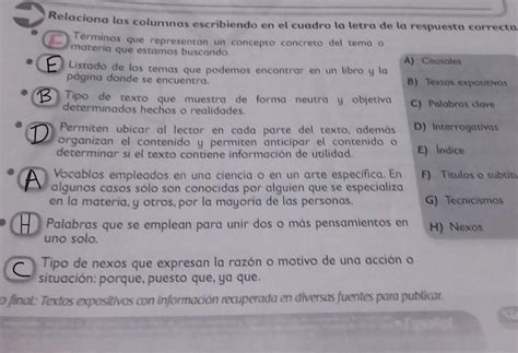 Relaciona Las Columnas Escribiendo En El Recuadro De La Letra De La