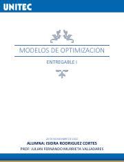 ENTREGABLE 1 Modelos de optimización 1 pdf MODELOS DE OPTIMIZACION