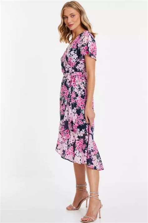 Navy Floral Dip Hem Midi Dress Quiz Clothing