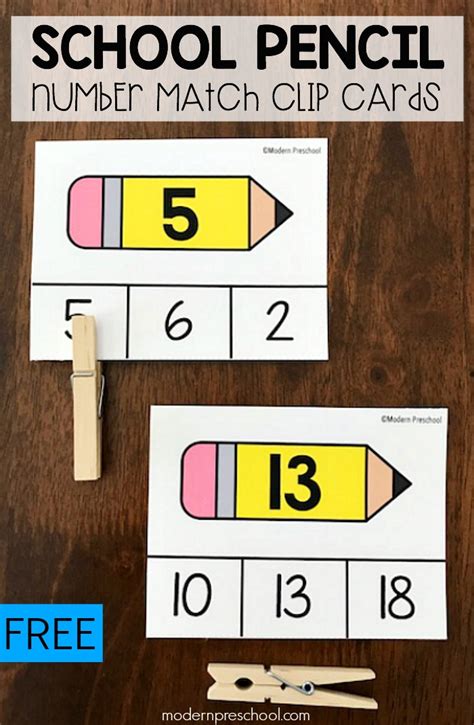 School Pencil Number Matching Clip Cards 1 20