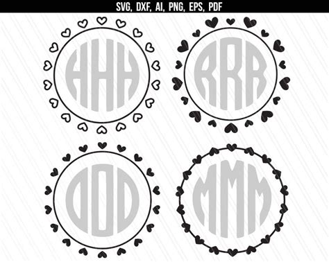 Monogram Frame Svg Circle Monogram Svg Heart Monogram Svg Etsy