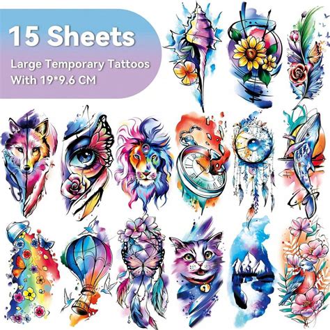 79 Sheets Realistic Temporary Tattoos For Women Watercolor Arm Fake