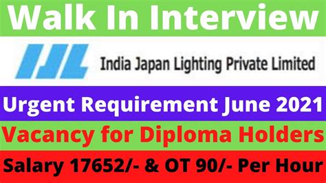 India Japan Lighting Pvt Ltd Job Requirement Diploma Jobs