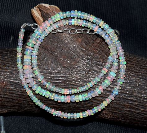 Natural Ethiopian Opal Gemstone Beads Necklace Sterling Silver A