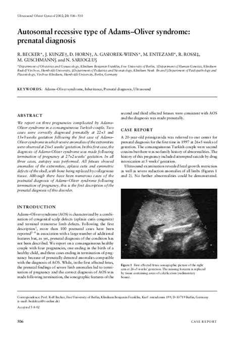 Pdf Autosomal Recessive Type Of Adams Oliver Syndrome Prenatal