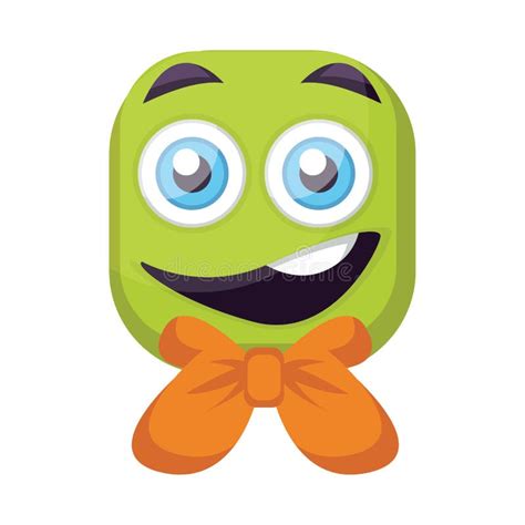 Green Square Emoji Face with Orange Bow Vector Illustration on a Stock ...