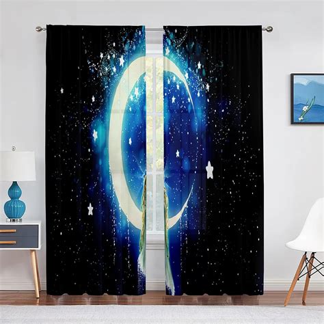 Fantasy Star Sky Meteor Moon Sheer Curtain For Living Room Bedroom Home Kitchen Chiffon Tulle