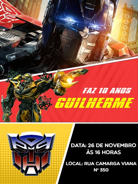 Convite aniversário Transformers Edite grátis nosso editor online