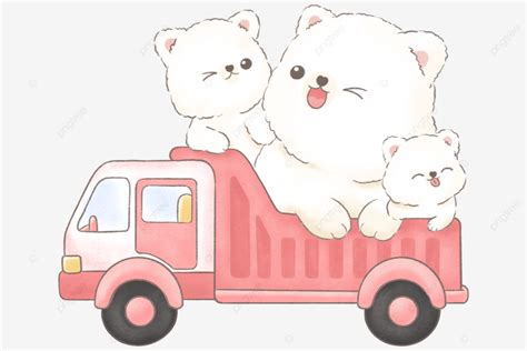 White Cats Sit On Truck Toy Truck Toy White Cat Cat Cartoon Png