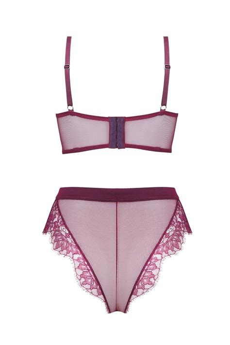 Erotic Sheer Lingerie Set With Mesh Long Gloves Purple Top Etsy