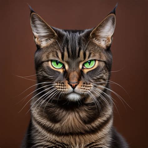 A dark brown cat with green eyes that is looking next to the... by Mo ...