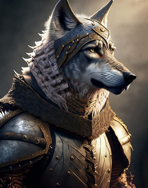 Lobo Antropomórfico En Una Armadura Medieval Fantasía Guerrero