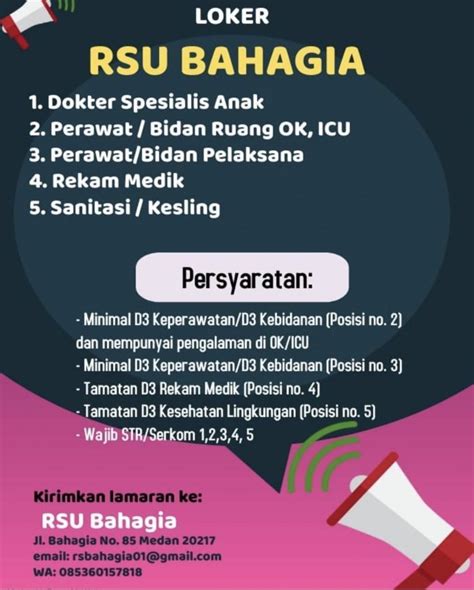 Lowongan Kerja Medan Rumah Sakit Umum Bahagia Loker Medan Lowongan