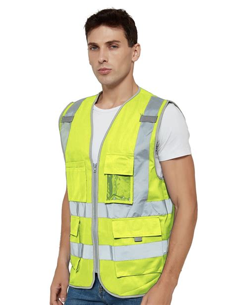 Toptie Class 2 High Visibility Zipper Front Safety Vest With 9 Pockets