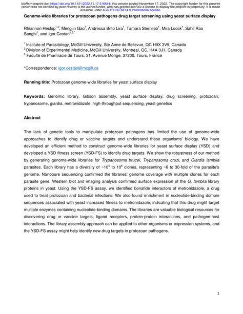 Pdf Genome Wide Libraries For Protozoan Pathogens Drug Target