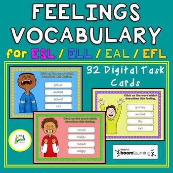 Feelings Vocabulary Boom Distance Learning Task Cards For ESL EAL ELL