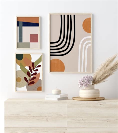 Abstract Set Of 3 Posters Mid Century Modern Gallery Wall Geometric