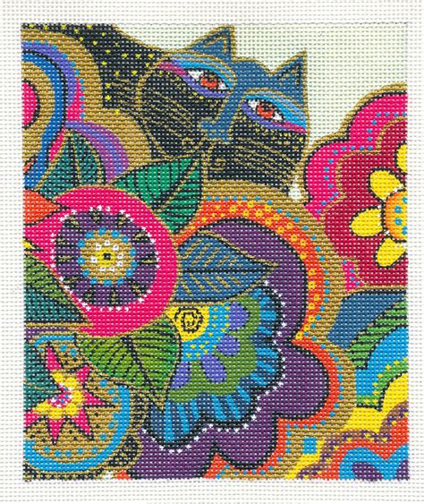 Laurel Burch Secret Garden Cat Handpainted Hp Needlepoint Canvas By