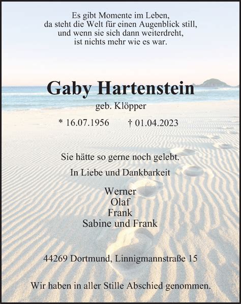 Traueranzeigen Von Gaby Hartenstein Trauer In Nrw De