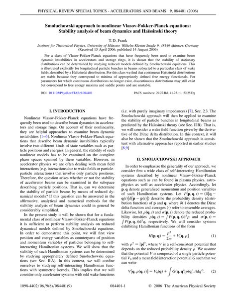 PDF Smoluchowski Approach To Nonlinear Vlasov Fokker Planck Equations