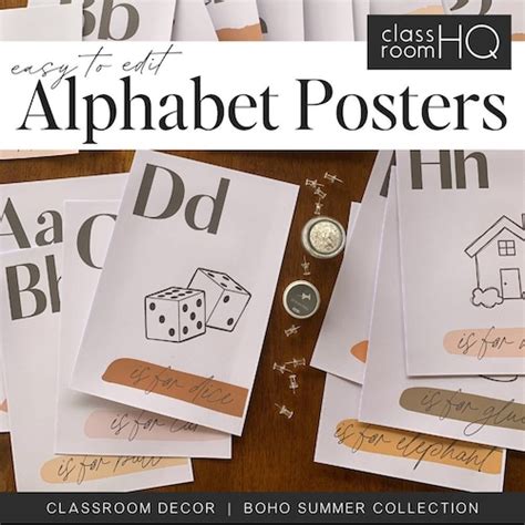 Printable Boho Alphabet Poster Pack Bulletin Board Posters Etsy