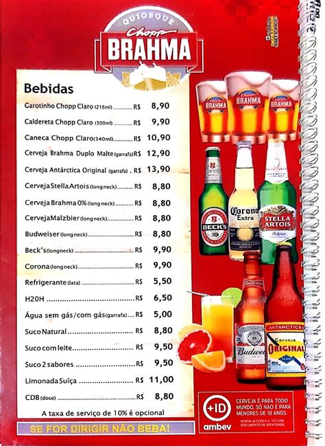 Carta Del Pub Y Bar Quiosque Chopp Brahma Dourados Dourados