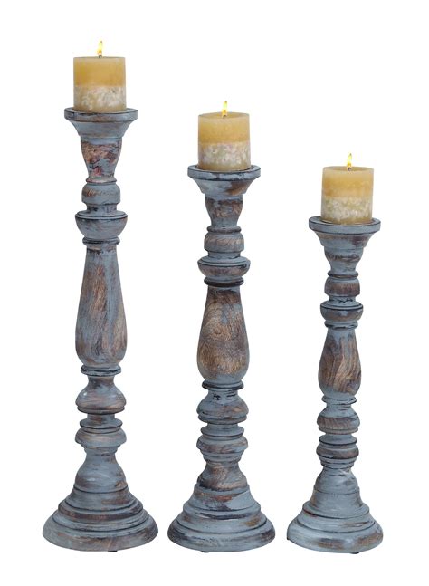 Wooden Candle Stand With Antiqued Finish Set Of Walmart