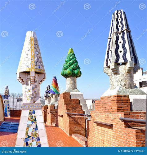 Mosaic Chimneys Designed by Gaudi, Palace Guell Roof, Barcelona ...