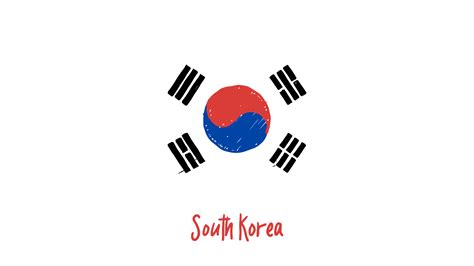 South Korea National Country Flag Pencil Color Sketch Illustration With