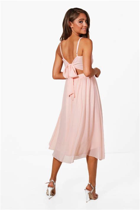 Chiffon Tie Back Midi Skater Bridesmaid Dress Boohoo Skater