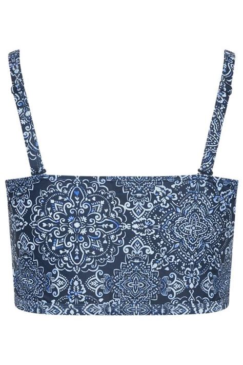 Yours Plus Size Blue Aztec Print Shirred Bikini Top Yours Clothing