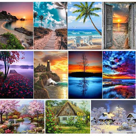 Peinture De Diamant De Paysage De Coucher De Soleil Kit Complet 5d