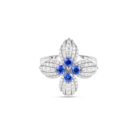 ROBERTO COIN WHITE GOLD LOVE IN VERONA DIAMOND AND BLUE SAPPHIRE FLOWER