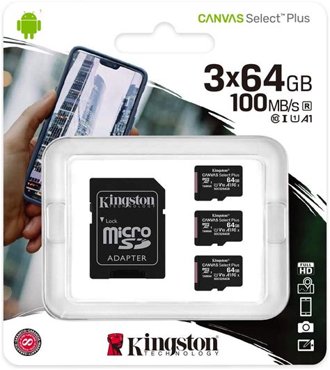 金士頓 3件裝 64GB Class 10 UHS I U1 A1 MicroSDXC 記憶卡 CANVAS Select