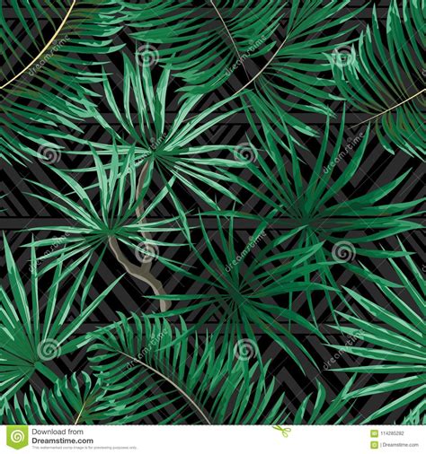 Seamless Pattern Of Bright Green Tropical Leaves On White Background