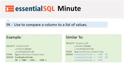 How To Use The Sql In Operator With An Expression List Essential Sql