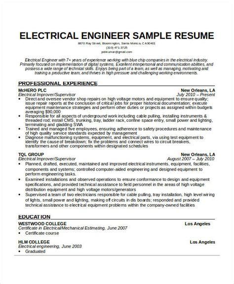 Electrical Engineer Resume Template Business