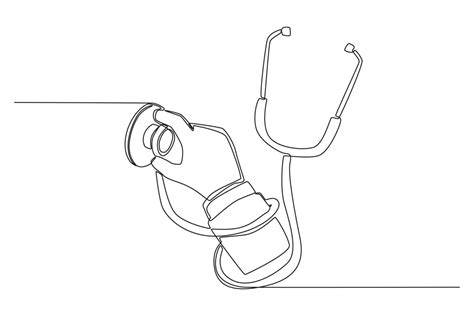 Single One Line Drawing Doctor Hand Using Stethoscope For Checking