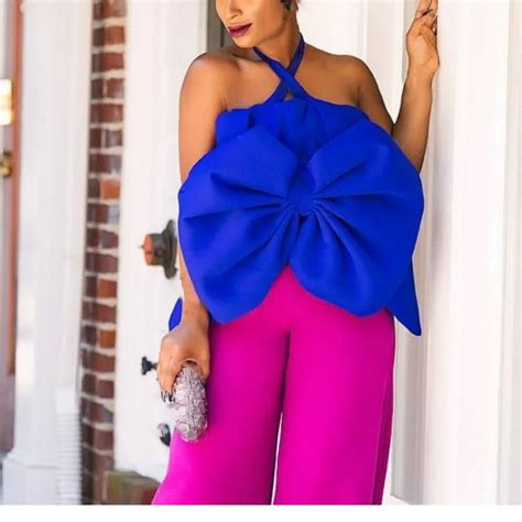 2019 Women Off Shoulder Halter Tops Shirts Big Bowtie Backless Sexy