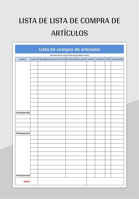 Plantilla De Excel Lista De Lista De Compra De Art Culos Y Hoja De