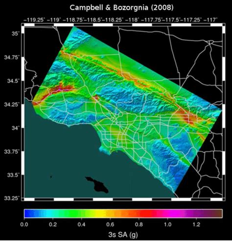 UCERF2 0 Based Seismic Hazard Map Of The Los Angeles Area Showing The