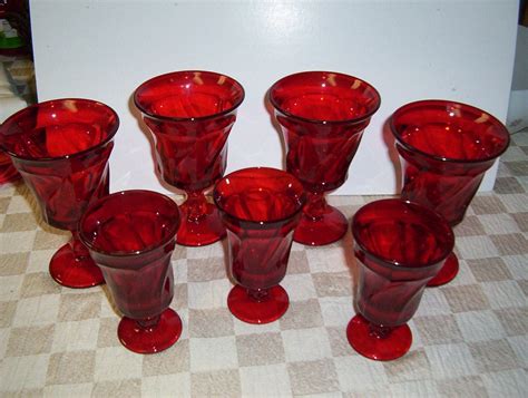 7 Vintage Ruby Red Glasses Goblets And Wines