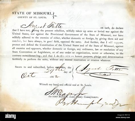 944 Loyalty Oath Of August Fette Of Missouri County Of Stlouis Stock