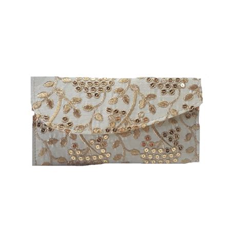 Beige And Brown Color Raw Dupion Silk Fabric Clutches 1547959